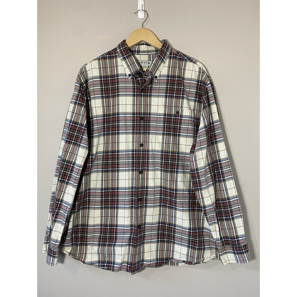 Orvis Cotton Plaid Button‎ Up Mens XL Classic Plaid Long Sleeve Collared Shirt